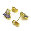 Oro Laminado Stud Earring, Gold Filled Style with Amethyst and White Cubic Zirconia, Polished, Golden Finish, 02.310.0022.2