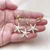 Oro Laminado Earring and Pendant Adult Set, Gold Filled Style Star Design, White Enamel Finish, Golden Finish, 10.341.0014