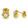 Oro Laminado Stud Earring, Gold Filled Style Flower Design, with White Micro Pave and White Cubic Zirconia, Polished, Golden Finish, 02.282.0002