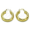 Oro Laminado Medium Hoop, Gold Filled Style Hollow Design, Diamond Cutting Finish, Golden Finish, 02.213.0763.30