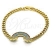 Oro Laminado Fancy Bracelet, Gold Filled Style Curb Design, with Multicolor Micro Pave, Polished, Golden Finish, 03.283.0254.07