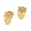 Oro Laminado Stud Earring, Gold Filled Style Owl Design, with White Cubic Zirconia, Polished, Golden Finish, 02.310.0004