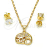 Oro Laminado Earring and Pendant Adult Set, Gold Filled Style Elephant Design, with White Micro Pave, Polished, Golden Finish, 10.233.0017