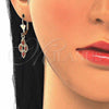 Oro Laminado Earring and Pendant Adult Set, Gold Filled Style with Garnet Cubic Zirconia, Polished, Golden Finish, 10.357.0004