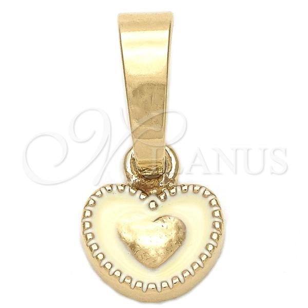 Oro Laminado Fancy Pendant, Gold Filled Style Heart Design, White Enamel Finish, Golden Finish, 05.163.0076.2