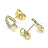 Oro Laminado Stud Earring, Gold Filled Style Heart Design, with White Micro Pave, Polished, Golden Finish, 02.199.0031