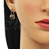 Oro Laminado Leverback Earring, Gold Filled Style Flower Design, with Black and White Cubic Zirconia, Polished, Golden Finish, 5.125.005