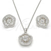 Sterling Silver Earring and Pendant Adult Set, Flower Design, with White Cubic Zirconia and White Crystal, Polished, Rhodium Finish, 10.174.0229
