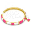 Oro Laminado Individual Bangle, Gold Filled Style Elephant Design, with White Crystal, Pink Enamel Finish, Golden Finish, 07.254.0002.1.03 (06 MM Thickness, Size 3 - 2.00 Diameter)