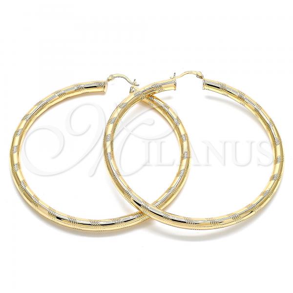 Oro Laminado Extra Large Hoop, Gold Filled Style Hollow Design, Diamond Cutting Finish, Golden Finish, 02.170.0309.80
