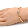 Oro Laminado Individual Bangle, Gold Filled Style Flower Design, with White Crystal, Polished, Golden Finish, 07.171.0032.04 (07 MM Thickness, Size 5 - 2.50 Diameter)