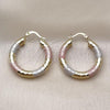 Oro Laminado Medium Hoop, Gold Filled Style Hollow Design, Diamond Cutting Finish, Tricolor, 02.213.0312.1.30
