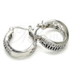 Rhodium Plated Small Hoop, with Black and White Cubic Zirconia, Polished, Rhodium Finish, 02.210.0273.6.20