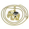 Oro Laminado Pendant Necklace, Gold Filled Style Elephant Design, with White and Black Crystal, Black Enamel Finish, Golden Finish, 04.380.0025.20