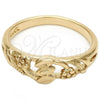 Oro Laminado Elegant Ring, Gold Filled Style Flower Design, Diamond Cutting Finish, Golden Finish, 01.63.0564.08 (Size 8)