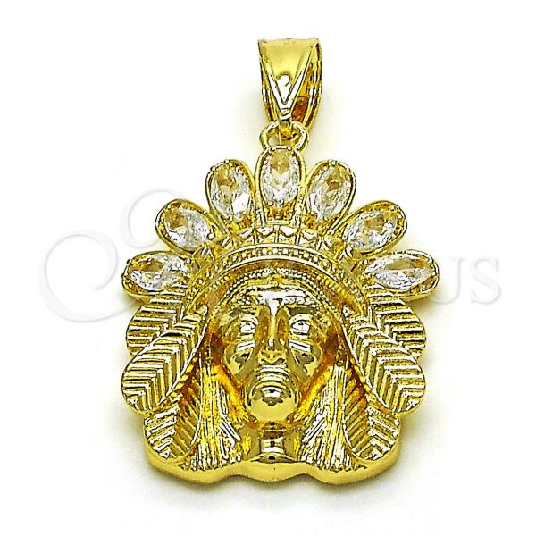 Oro Laminado Religious Pendant, Gold Filled Style Jesus Design, with White Cubic Zirconia, Polished, Golden Finish, 05.411.0016
