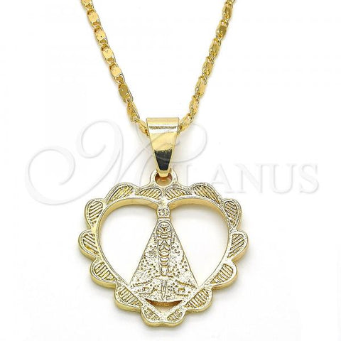 Oro Laminado Pendant Necklace, Gold Filled Style Altagracia and Heart Design, Polished, Golden Finish, 04.179.0003.18