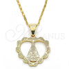 Oro Laminado Pendant Necklace, Gold Filled Style Altagracia and Heart Design, Polished, Golden Finish, 04.179.0003.18