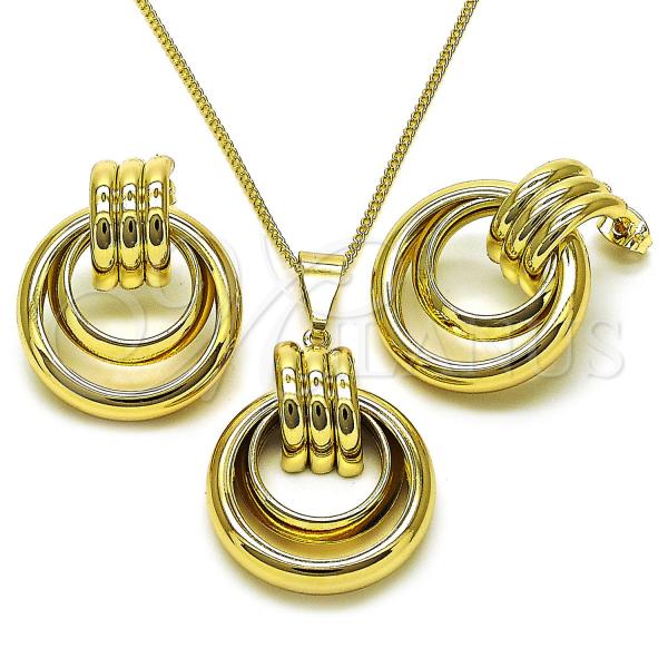 Oro Laminado Earring and Pendant Adult Set, Gold Filled Style Hollow Design, Polished, Golden Finish, 10.213.0017