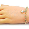 Oro Laminado Fancy Bracelet, Gold Filled Style Flower and Rolo Design, Polished, Golden Finish, 03.213.0244.07