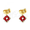 Oro Laminado Stud Earring, Gold Filled Style with Garnet Cubic Zirconia, Polished, Golden Finish, 02.310.0046