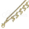 Oro Laminado Charm Anklet , Gold Filled Style Rattle Charm and Elephant Design, Polished, Golden Finish, 03.372.0007.10