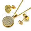 Oro Laminado Earring and Pendant Adult Set, Gold Filled Style with White Micro Pave, Polished, Golden Finish, 10.342.0070