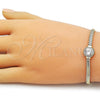 Oro Laminado Fancy Bracelet, Gold Filled Style Rat Tail and Cluster Design, with White Cubic Zirconia and White Micro Pave, Polished, Golden Finish, 03.213.0368.07