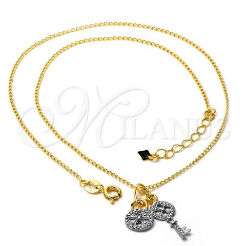 Oro Laminado Pendant Necklace, Gold Filled Style key Design, Matte Finish, Two Tone, 04.09.0052.18