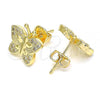 Oro Laminado Stud Earring, Gold Filled Style Butterfly Design, with White Micro Pave, Polished, Golden Finish, 02.156.0408