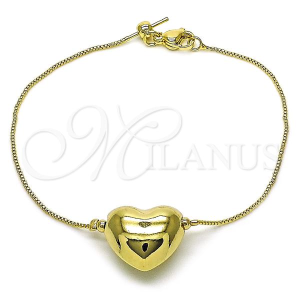 Oro Laminado Fancy Bracelet, Gold Filled Style Heart and Box Design, Polished, Golden Finish, 03.63.2294.08