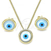 Oro Laminado Earring and Pendant Adult Set, Gold Filled Style Evil Eye Design, with White Mother of Pearl, Polished, Golden Finish, 10.156.0382