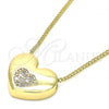 Oro Laminado Pendant Necklace, Gold Filled Style Heart Design, with White Micro Pave, Polished, Golden Finish, 04.156.0382.20