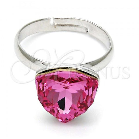 Rhodium Plated Multi Stone Ring, with Rose Swarovski Crystals, Polished, Rhodium Finish, 01.239.0005.3 (One size fits all)