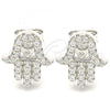 Sterling Silver Stud Earring, Hand of God Design, with White Cubic Zirconia, Polished, Rhodium Finish, 02.336.0118
