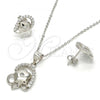 Sterling Silver Earring and Pendant Adult Set, Flower Design, with White Cubic Zirconia, Polished, Rhodium Finish, 10.285.0009