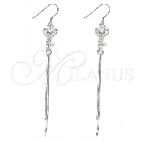 Sterling Silver Long Earring, key Design, with White Cubic Zirconia, Polished, Rhodium Finish, 02.183.0027