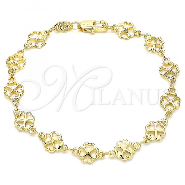Oro Laminado Fancy Bracelet, Gold Filled Style Four-leaf Clover Design, Polished, Golden Finish, 03.326.0015.07
