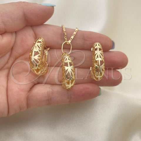Oro Laminado Earring and Pendant Adult Set, Gold Filled Style Polished, Golden Finish, 10.163.0005