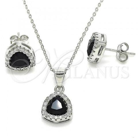 Sterling Silver Earring and Pendant Adult Set, with Black Cubic Zirconia and White Crystal, Polished, Rhodium Finish, 10.175.0070.4