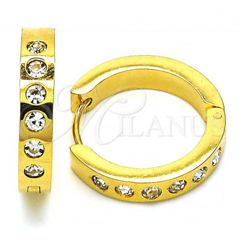 Stainless Steel Huggie Hoop, with White Crystal, Polished, Golden Finish, 02.216.0064.20