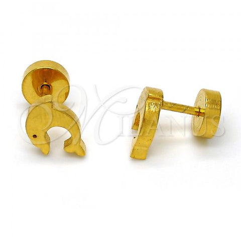 Stainless Steel Stud Earring, Dolphin Design, Polished, Golden Finish, 02.271.0001