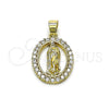 Oro Laminado Religious Pendant, Gold Filled Style Guadalupe Design, with White Cubic Zirconia, Polished, Golden Finish, 05.213.0174