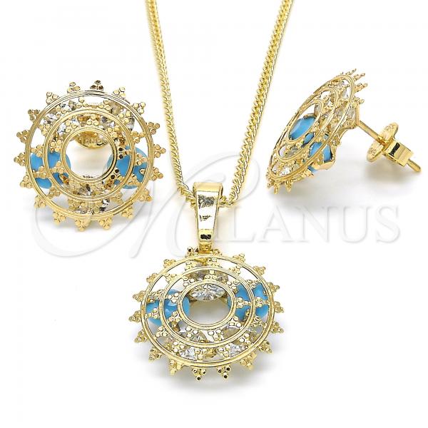 Oro Laminado Earring and Pendant Adult Set, Gold Filled Style with Turquoise and White Cubic Zirconia, Polished, Golden Finish, 10.106.0016.2