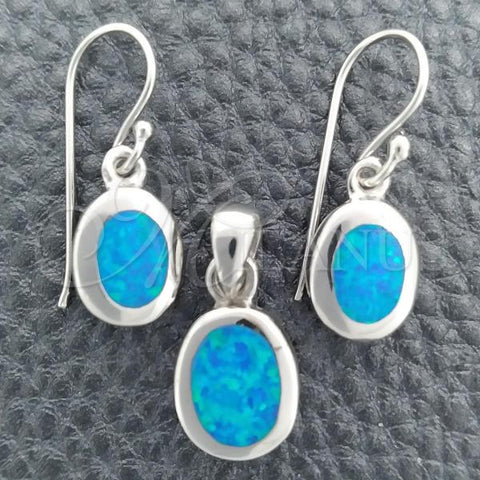 Sterling Silver Earring and Pendant Adult Set, with Bermuda Blue Opal, Polished, Silver Finish, 10.391.0011