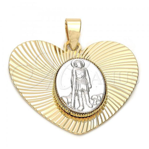 Oro Laminado Religious Pendant, Gold Filled Style San Lazaro Design, Diamond Cutting Finish, Two Tone, 5.195.018