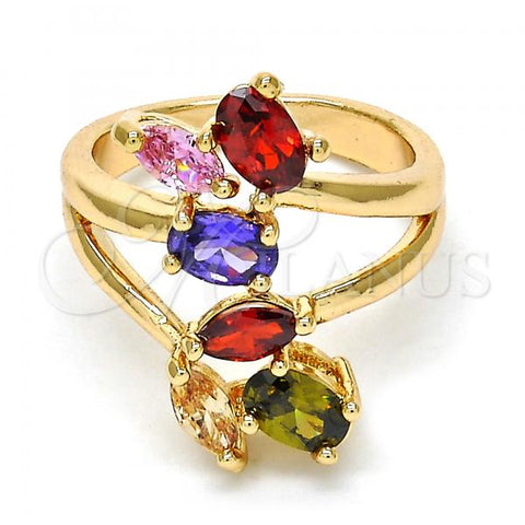 Oro Laminado Multi Stone Ring, Gold Filled Style with Multicolor Cubic Zirconia, Polished, Golden Finish, 01.210.0047.1.09 (Size 9)