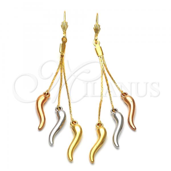 Oro Laminado Long Earring, Gold Filled Style Polished, Tricolor, 5.081.003