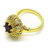 Oro Laminado Multi Stone Ring, Gold Filled Style Flower and Butterfly Design, with Garnet Cubic Zirconia and White Micro Pave, Polished, Golden Finish, 01.210.0154