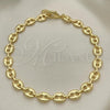 Oro Laminado Fancy Anklet, Gold Filled Style Puff Mariner Design, Polished, Golden Finish, 04.63.1311.10